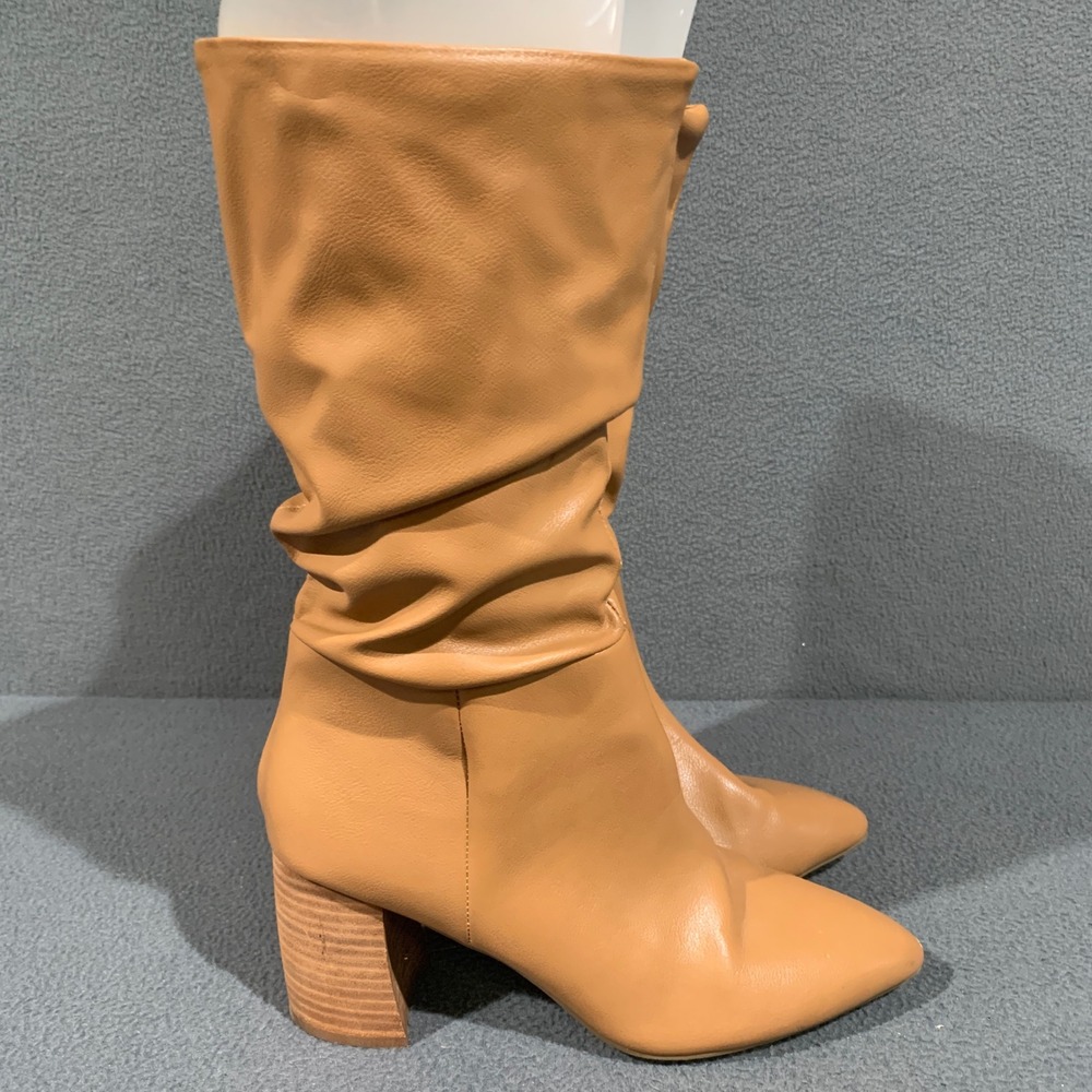 DV Dolce Vita Rusched Boots Women 10 Tan Slouchy Pointed Toe Block Heel Boho